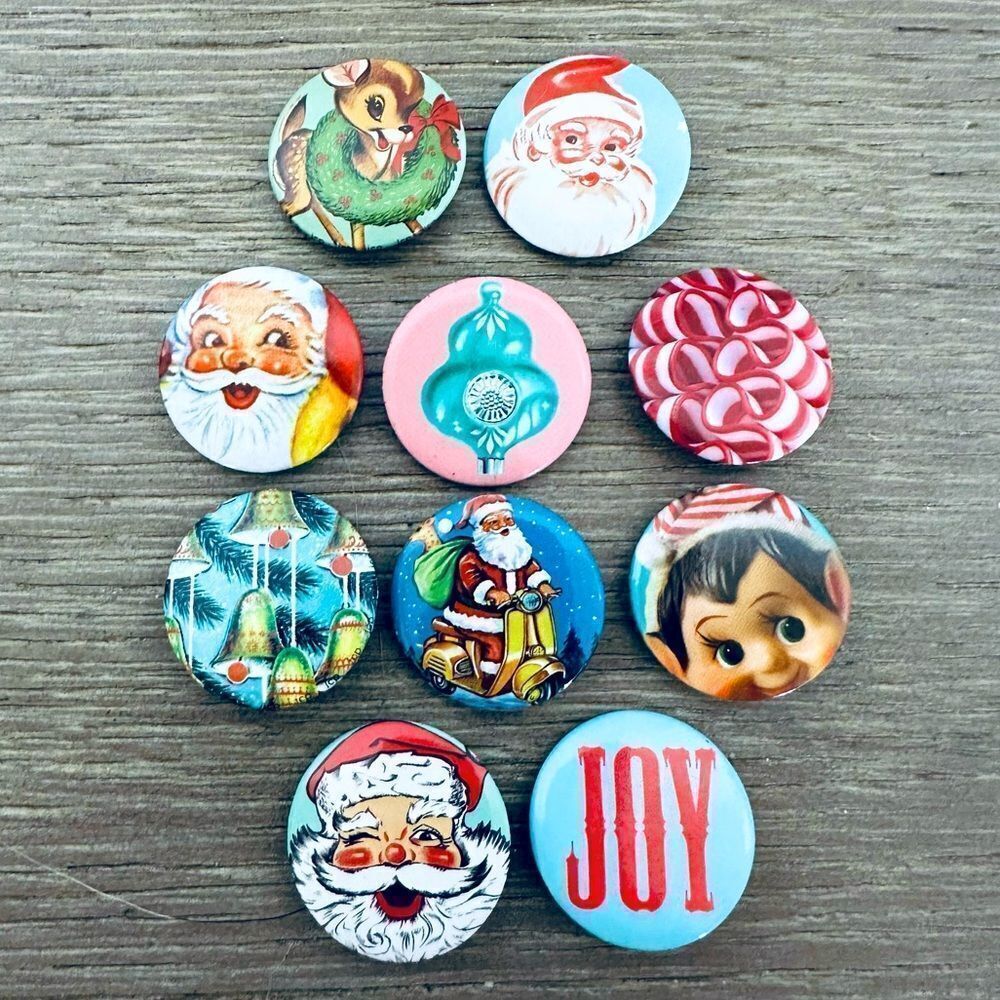 Christmas Vintage Holiday Button Pins BundleāLot
